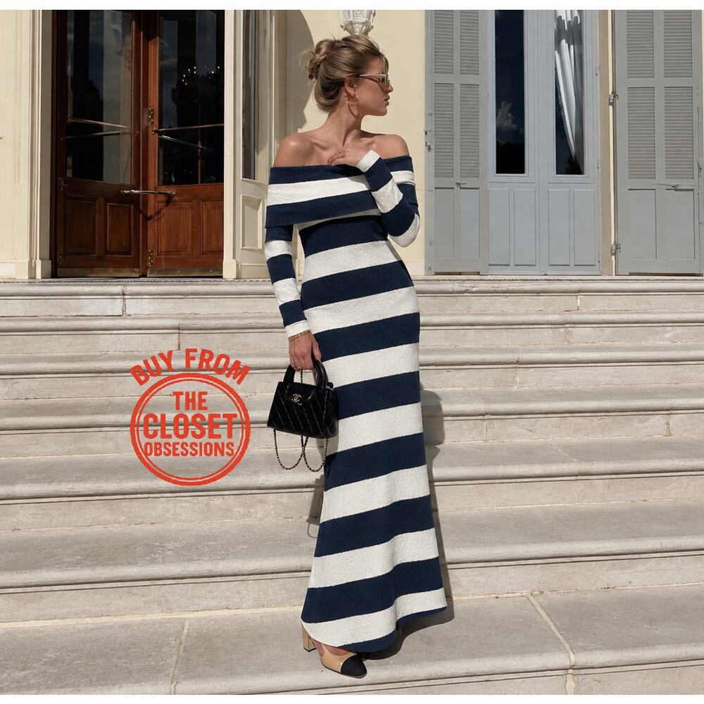 ZARA Striped Knit Off Shoulder Midi Dress NWT Size M - Picture 4 of 16